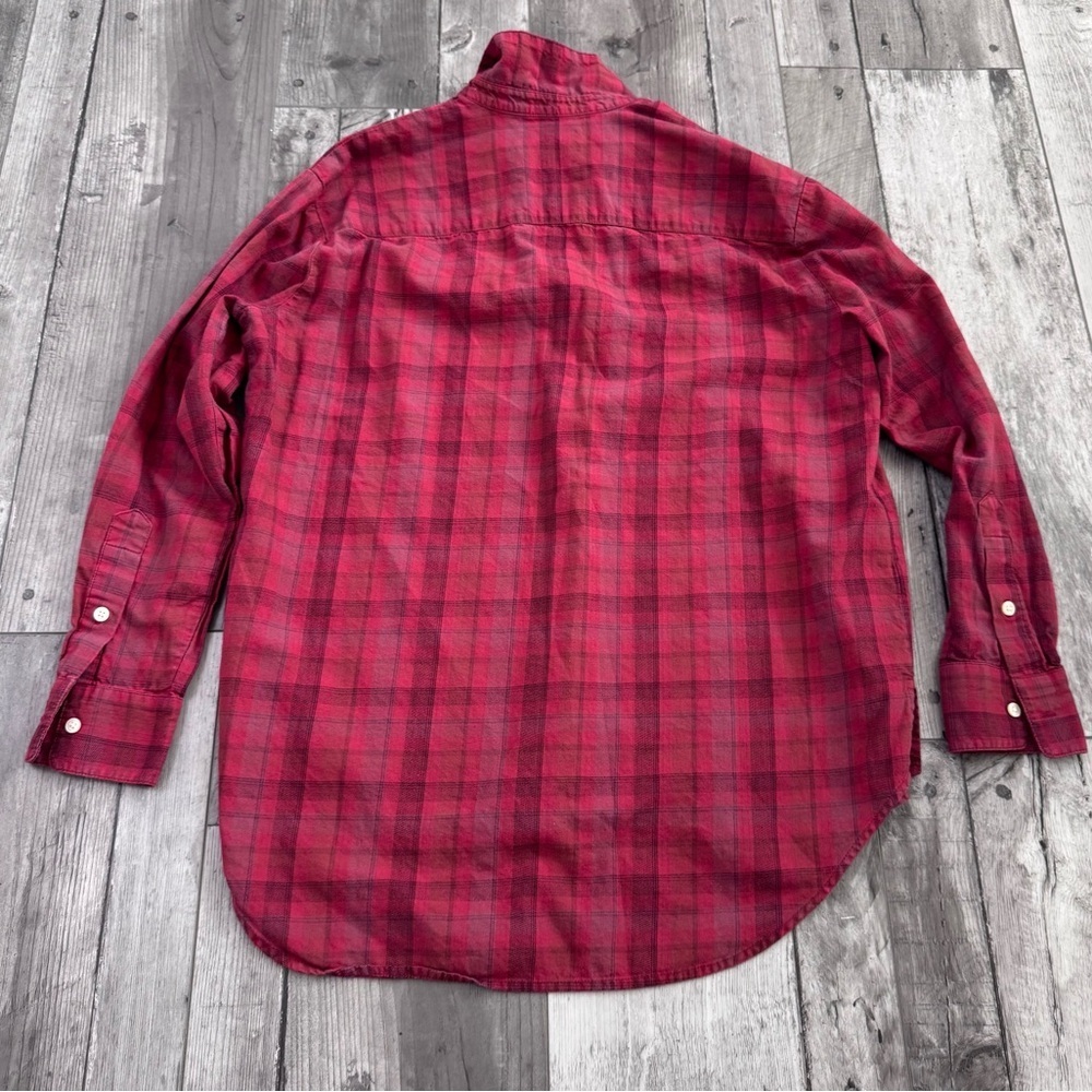 Madewell Oversized Ex-Boyfriend Button Down Red Shirt Chenille Yarn Plaid XS - Picture 6 of 7